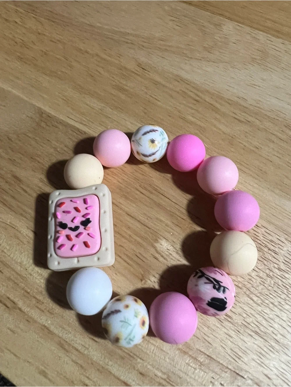 Kids Pink Sprinkle Pop Bracelet - Cute Silicone Bead Accessory B225